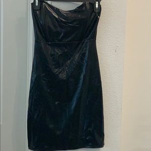 strapless faux leather dress